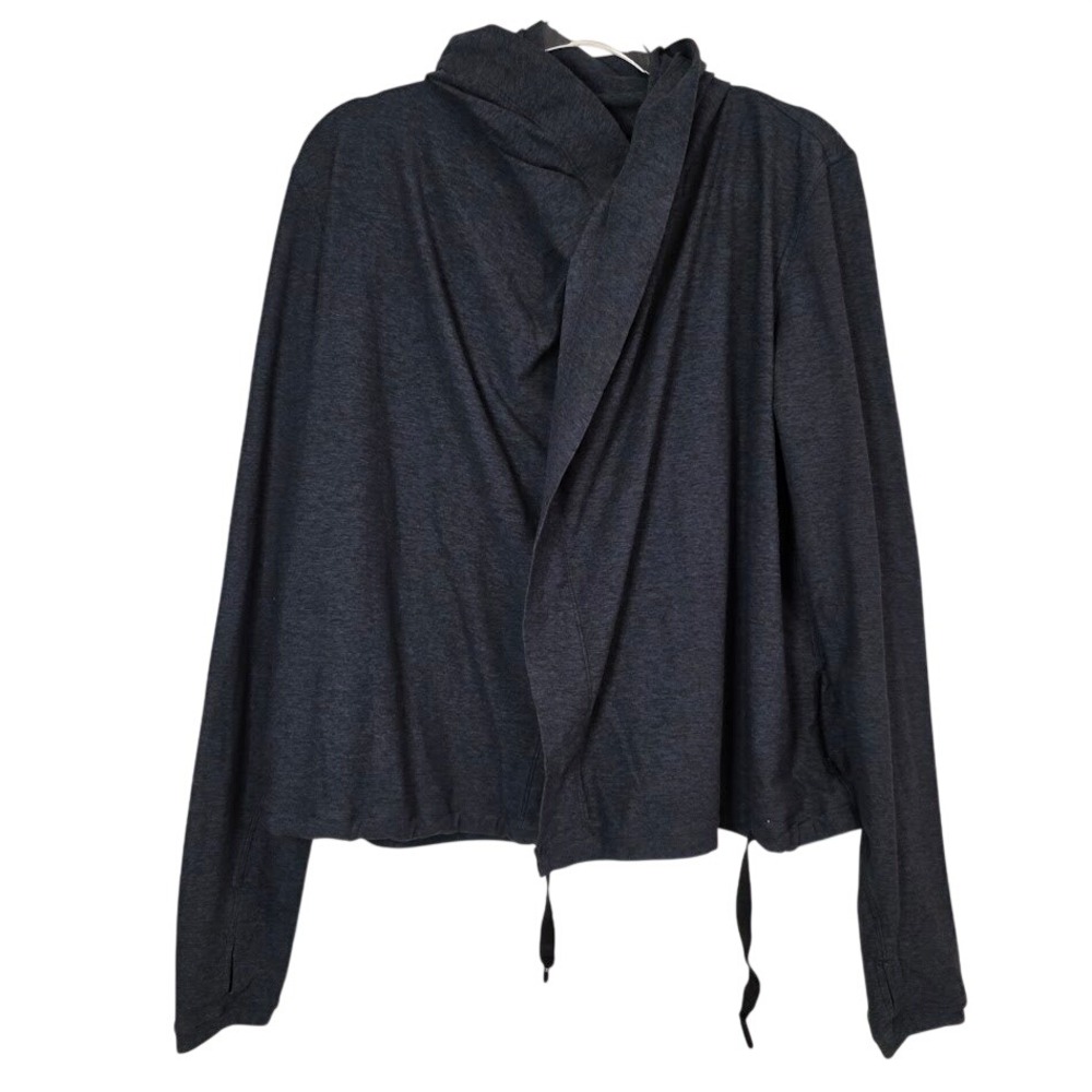 Lululemon Sz 10 Ready To Rulu Wrap Hoodie Navy Blue Heathered Draped Open Front
